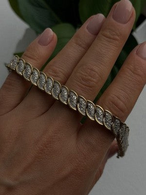 925 Sterling Silver Gold Tone Diamond Tennis Bracelet 7