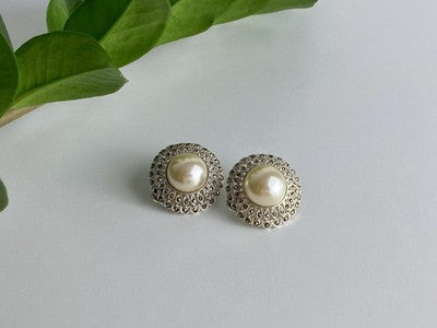 Vintage 925 Sterling Silver Pearl & Marcasites Clip-On Earrings