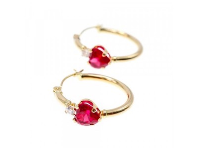 10K Yellow Gold Rubies & Diamonds Hearts Earrings