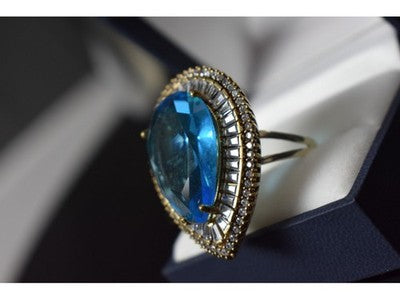 925 Sterling Silver With Gilding Blue Alpanite & CZ Ring Size 7.5