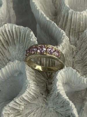925 Sterling Silver Pink CZ Ring Size 9