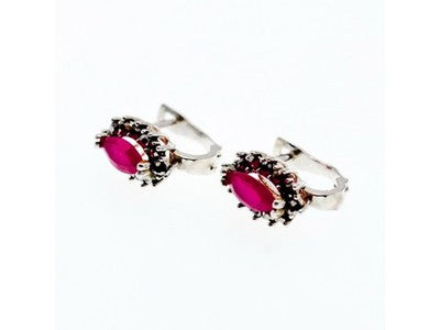 925 Sterling Silver Ruby & Marcasites Earrings