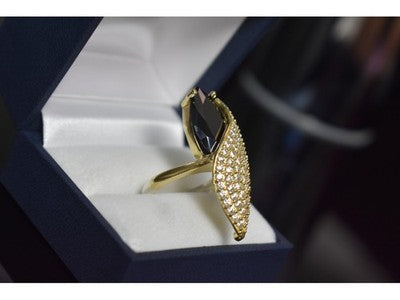 925 Sterling Silver Black Alpanite & CZ Ring Size 9