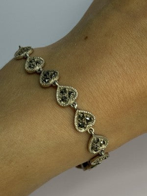 Vintage 925 Sterling Silver Marcasite Heart Bracelet Length 7 Inch