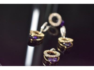 925 Sterling Silver with Gilding Violet Alpanite & CZ Set