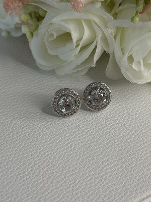 925 Sterling Silver CZ Stud Earrings Length 0.50 Inch