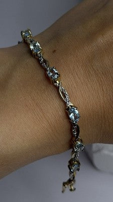 925 Sterling Silver Gold Plated Blue Topaz Bracelet Size 7.5