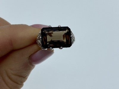 925 Sterling Silver Hessonite & Quartz Ring Size 5.5
