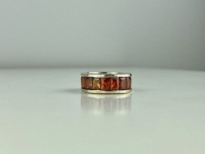 925 Sterling Silver Orange CZ Ring Size 8