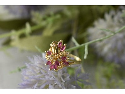 14K Yellow Gold Spinel & Diamonds Ring Size 10.5
