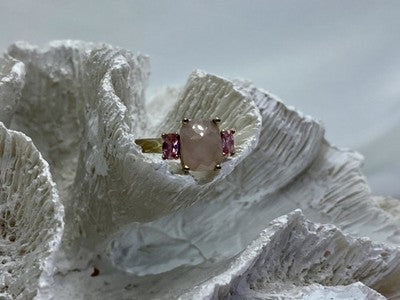 925 Sterling Silver Morganite & Spinel Ring Size 9