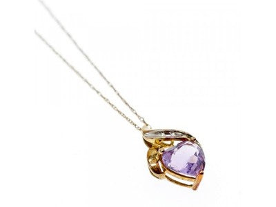10 K Yellow Gold Amethyst & Diamond "Heart" Chain With Pendant
