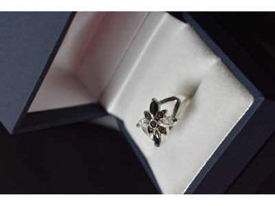 925 Sterling Silver Black Spinel & CZ Ring Size 5.5