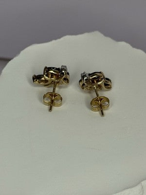 14K Yellow Gold Sapphire & Diamond Dream Earrings Length 0.4 Inch