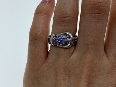 925 Sterling Silver CZ "Belt" Ring Size 6.5