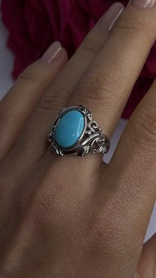 DK 925 Sterling Silver Blue Turquoise Ring Size 8