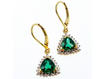 925 Sterling Silver Gold Plated Emerald Earrings
