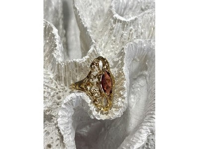 925 Sterling Silver Gold Plated Almandine Openwork Ring Size 9