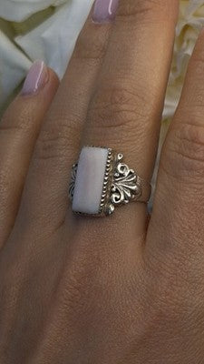 Ornate Art Deco Style 925 Sterling Silver Pink Abalone Ring Size 8.5