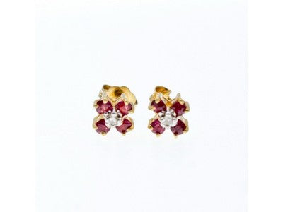 14k Yellow Gold Ruby & Diamonds Earrings