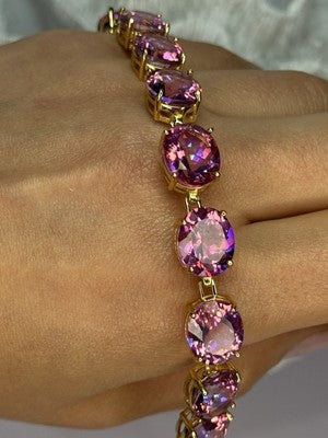 925 Sterling Silver Gold Plated Pink Mystic Topaz Bracelet Length 8.5 Inch