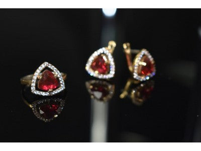 925 Sterling Silver with Gilding Red Alpanite & CZ Set