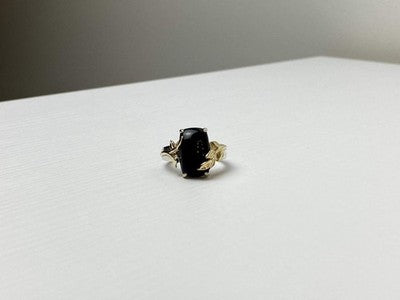 925 Sterling Silver Gold Plated Black Onyx Ring Size 8.5