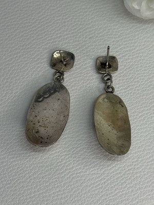 Vintage Native American 925 Sterling Turquoise Silver Earrings Length 1.90 Inch