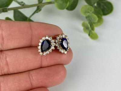 925 Sterling Silver Gold Plated Sapphires & CZ Earrings