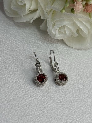 925 Sterling Silver Garnet Earrings Length 1.10 Inch