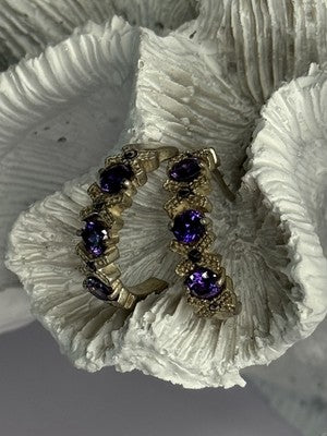 925 Sterling Silver Amethyst & Marcasite Earrings Length 0.80 Inch