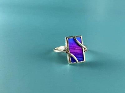 925 Sterling Silver Anodized Titanium & Quartz Ring Size 10.25