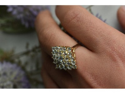 925 Sterling Silver Gold Plated Blue Spinel Ring Size 8