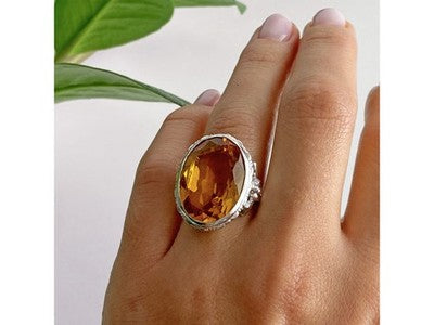 925 Sterling Silver Jewelry Glass Ring Size 6.5