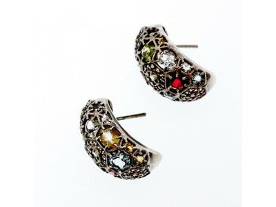 925 Sterling Silver Multi Gemstones Stud Earrings
