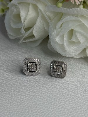 925 Sterling Silver Diamonds Stud Earrings Length 0.37 Inch