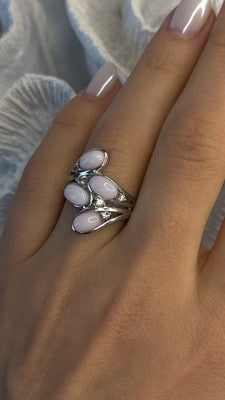 925 Sterling Silver Peruvian Pink Opal & White Colorless Beryl Ring Size 8
