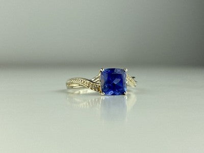 925 Sterling Silver Iolite & CZ Ring Size 6.75