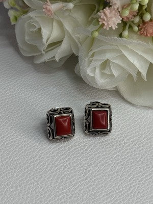 Vintage 925 Sterling Silver Carnelian Earrings Length 0.52 Inch