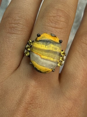 925 Sterling Silver Yashma & Citrine Ring Size 8