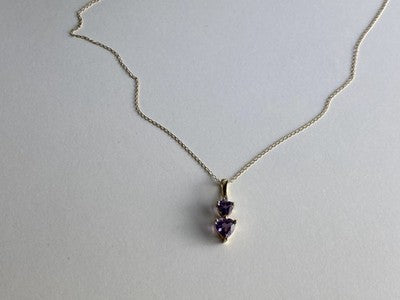 10K Yellow Gold Amethyst & Diamond Hearts Chain With Pendant