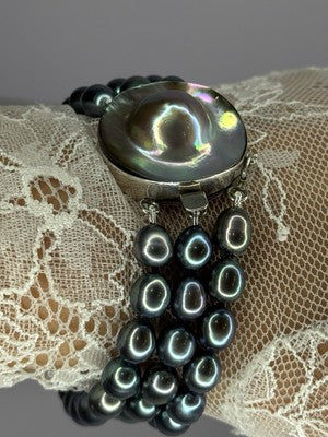 925 Sterling Silver Unique Bracelet Freshwater Pearls Lenght 8 Inch