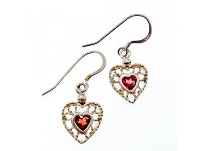 925 Sterling Silver Garnet "Hearts" Earrings