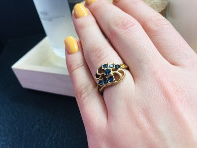 Gold Plated Ring With Dark Blue CZ Size 6.5