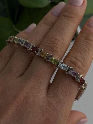 925 Sterling Silver Amethyst Citrine Garnet Topaz Peridot Bracelet 7.5