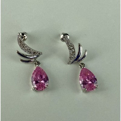 Stud Earrings With Pink & White CZ