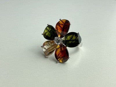 925 Sterling Silver Multicolor Spinel & Goshenite Ring Size 8.5