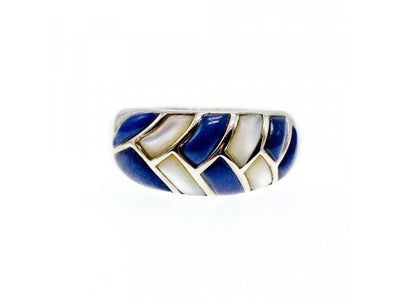 925 Sterling Silver Sodalite & Mother OF Pearl Ring Size 11.75