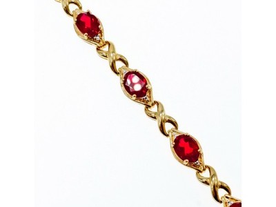 925 Sterling Silver Gold Plated Ruby Bracelet