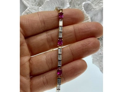 925 Sterling Silver Gold Plated Spinel & CZ Bracelet Size 7.5 IN